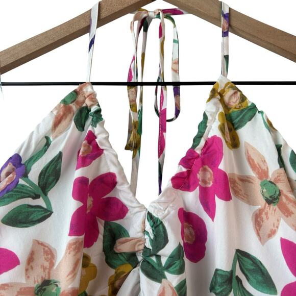 Petal And Pup Womens Top XL Crop Halter Floral Tie Smock V Neck New With Tag - Picture 4 of 10
